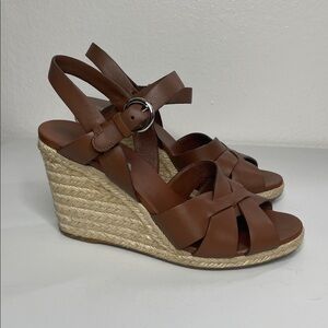Prada Rony Brown Leather Strappy Espadrille Wedge Sandals Size 39 US 8.5